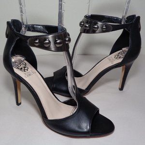 Vince Camuto Size 9.5 M KELVA Black Leather Heeled Sandals New Women's Shoes
